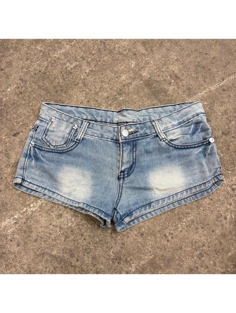 Vintage Y2K Low Rise Denim Micro Shorts Light Wash